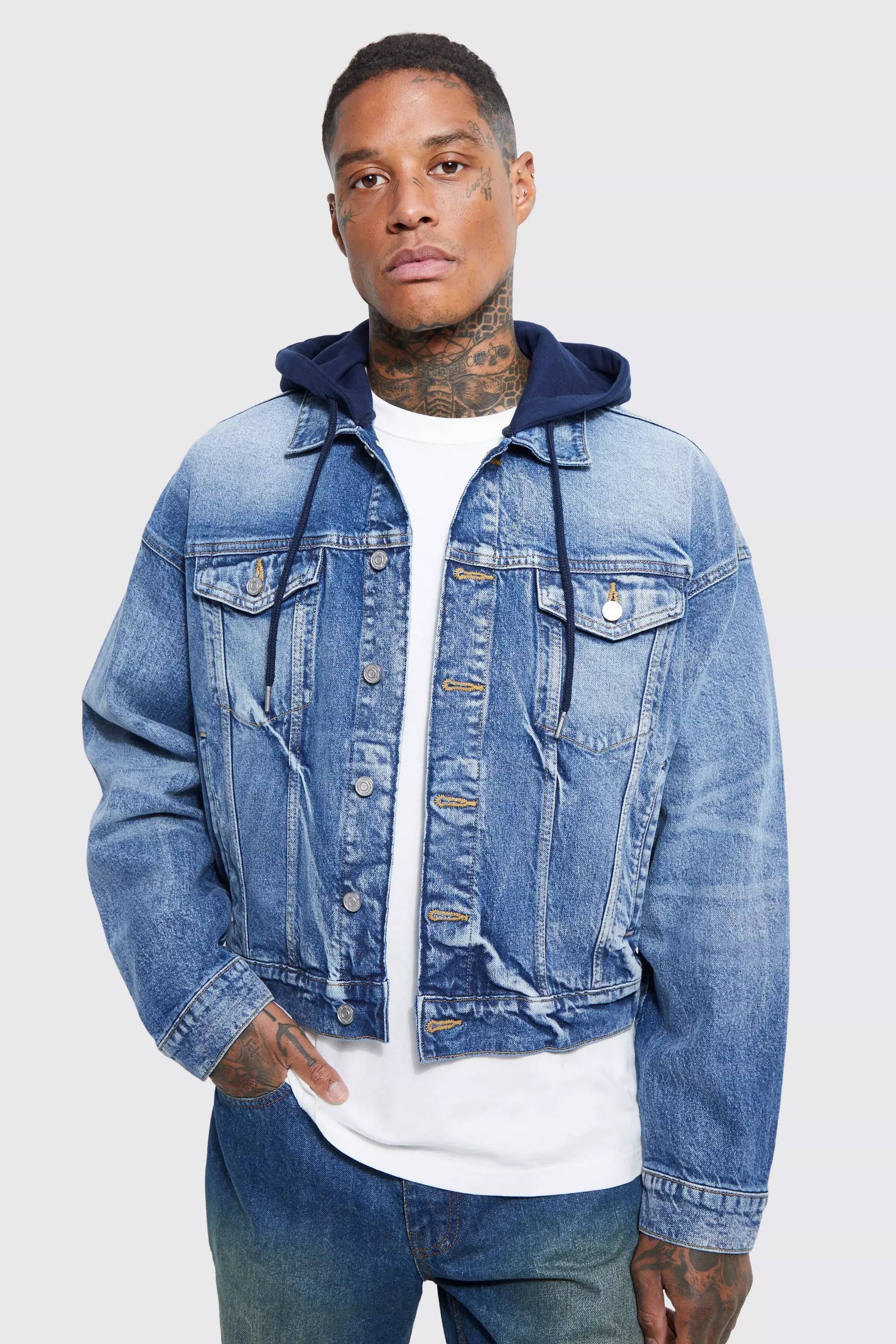 Jersey hood hot sale denim jacket